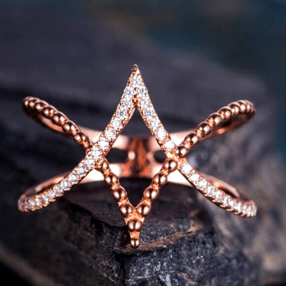 Jewelry - Bride Wedding/Women Beach Party Vintage Rose Gold Cross Crystal Ring, VIP296